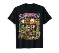 Summerween Boo Dogs - Hot Dog da Spiaggia retrò per Halloween, Stile Vintage Maglietta con Stampa Grafica Economica, Uomo, Nero, L