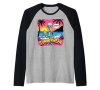 Summerween - Scheletro con Scena della Spiaggia del Gelato Maglia con Maniche Raglan