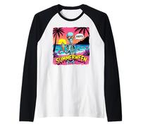 Summerween - Scheletro con Scena della Spiaggia del Gelato Maglia con Maniche Raglan