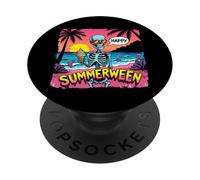 Summerween - Scheletro con scena della spiaggia del gelato PopSockets PopGrip Adesivo