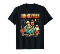 Summerween Scheletro Halloween Spooky Ghost Beach Vacation Maglietta