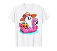 Summerween Spooky Ghoul Summer Vibes Ghost Flamingo Beach Maglietta