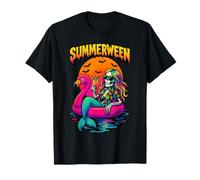 Summerween Summer Mermaid Skeleton Halloween Beach Vibes Maglietta