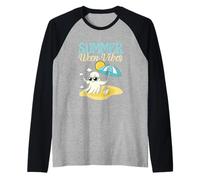 Summerween Vibes Fantasma su una spiaggia Estate Halloween Maglia con Maniche Raglan