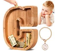 SummiDate Salvadanaio a forma di lettera dell'alfabeto C, in legno, per bambini e bambine, regalo di compleanno per bambini (iniziale C)