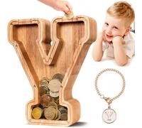Summidate Salvadanaio Con Lettera in Legno A-Z, Banca dei Soldi Personalizzato per Bambini e Bambine | Regalo di Compleanno Con Banca di Monete