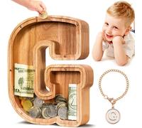 Summidate Salvadanaio Con Lettera in Legno A-Z, Banca dei Soldi Personalizzato per Bambini e Bambine | Regalo di Compleanno Con Banca di Monete