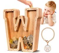 Summidate Salvadanaio con lettera in legno per bambini, A-Z lettera banca dei soldi personalizzato per bambini e bambine | Regalo di compleanno con banca di monete per bambini