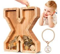 Summidate Salvadanaio con lettera in legno per bambini, A-Z lettera banca dei soldi personalizzato per bambini e bambine | Regalo di compleanno con banca di monete per bambini