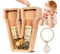Summidate Salvadanaio con lettera in legno per bambini e bambine, Banca dei soldi personalizzata A-Z | Regalo di compleanno con banca di monete