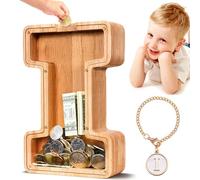Summidate Salvadanaio con lettera in legno per bambini e bambine, Banca dei soldi personalizzata A-Z | Regalo di compleanno con banca di monete