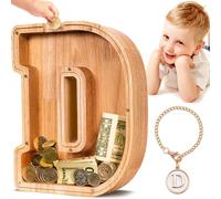 Summidate Salvadanaio con lettera in legno per bambini e bambine, Banca dei soldi personalizzata A-Z | Regalo di compleanno con banca di monete