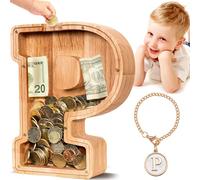 Summidate Salvadanaio con lettera in legno per bambino, A-Z lettera banca dei soldi personalizzato per bambino, regalo di compleanno con banca di monete