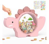 Summidate Salvadanaio in legno a forma di dinosauro, per bambini e ragazzi, grazioso salvadanaio in legno a forma di dinosauro, salvadanaio creativo, regalo personalizzato per compleanno e decorazione