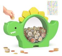 Summidate Salvadanaio in legno a forma di dinosauro, per bambini e ragazzi, grazioso salvadanaio in legno a forma di dinosauro, salvadanaio creativo, regalo personalizzato per compleanno e decorazione