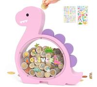 Summidate Salvadanaio in legno a forma di dinosauro, per bambini e ragazzi, grazioso salvadanaio in legno a forma di dinosauro, salvadanaio creativo, regalo personalizzato per compleanno e decorazione