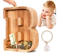 SummiDate Salvadanaio in legno con lettera dell'alfabeto B, per bambini e bambine, regalo di compleanno per bambini (iniziale B)