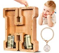 SummiDate Salvadanaio in legno con lettera dell'alfabeto H, salvadanaio per bambini e bambine, regalo di compleanno per bambini (iniziale H)