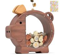 Summidate Salvadanaio in legno personalizzato per ragazzi ragazze bambini grandi banconote infrangibili cambio moneta barattolo risparmio di denaro regalo decorazione (walnut-piggybank-fba, XL)
