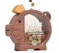 Summidate Salvadanaio in legno personalizzato per ragazzi ragazze bambini grandi banconote infrangibili cambio moneta barattolo risparmio di denaro regalo decorazione (walnut-piggybank-fbm, XL)