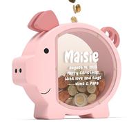 Summidate Salvadanaio in legno personalizzato per ragazzi ragazze bambini grandi banconote infrangibili cambio moneta barattolo risparmio di denaro regalo decorazione (pink-piggybank-fbm, L)