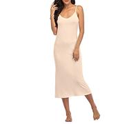 Summienlink Abito Lungo da Donna, Sottoveste, con Scollo a V, Sexy, Nude, Small