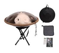 Summina Handpan - Tamburo manuale professionale da 55,9 cm, in re minore curdo 440 Hz, 10 note, strumento manuale per adulti, in acciaio all'azoto, con supporto, zaino per il trasporto, bacchette e