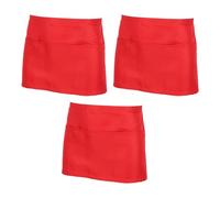 SUMMITDRAGON Mezzo grembiule da lavoro per l'industria dei servizi alimentari con 3 tasche, in poliestere, resistente alle macchie, abbigliamento da lavoro per il personale del ristorante, Rosso