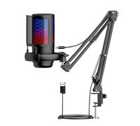 SUMMITDRAGON Microfono USB da gioco frequenza 30Hz~16kHz per PC con braccio braccio e illuminazione a LED per streaming immersivo microfono con illuminazione a LED