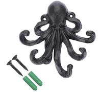Sumnacon 6 Inch Cast Iron Octopus Coat Hook - Rustic Metal Wall Rack for Key Towel Bag, Hat Scarf with Screws, Decorative Duty Clothing Hanger for Bedroom Bathroom Kitchen Balcony Entry Door, Black