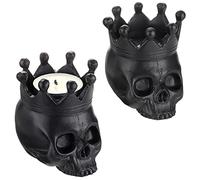 SUMNACON Candelabro in resina per decorazione da tavolo, portacandele a forma di teschio, decorazione per Natale, tutti i santi (nero)