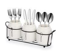SUMNACON Portaposate in Ceramica, 3 Pezzi, Supporto per Cucchiai, Organizer da Cucina, Armadio da Cucina, Bianco