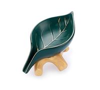 SUMNACON Portasapone in foglia di ceramica con ceppo, porta ciotola ad anello da bagno per doccia, gioielli, fidanzamento, matrimonio, compleanno, regalo, verde con bordo dorato