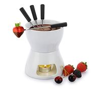 SUMNACON Set di pentole al cioccolato in ceramica con 4 forchette per fonduta di formaggio per cioccolato, formaggio, fonduta, cena in famiglia, dessert, picnic, feste di vacanza, bianco