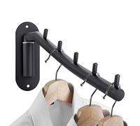 Sumnacon Stainless Steel Clothes Hanger Rack-Wall Mount Garment Hook with Swing Arm, Sturdy Coat Robe Storage Organizer for Laundry Room Bedrooms Clothing Drying Rack with 5 Hooks, Black