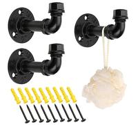 SUMNACON TOCYORIC 3 ganci appendiabiti industriali per tubi, resistenti, rustici, montaggio a parete, con accessori per casa, ufficio, finitura nera galvanizzata