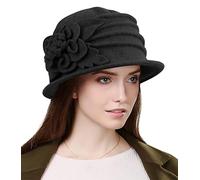 Sumolux Berretto da Donna Cappello Francese Vintage Floreale in Lana Cloche Classico Cappello Invernale Anni '20, Colore: Nero., L
