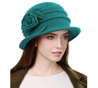 Sumolux Cappello da donna in lana con motivo floreale, stile classico anni '20, B Turchese, L