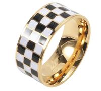 Sumpgle Anello astratto moderno bianco e nero a scacchiera modello in acciaio al titanio dichiarazione artista gioielli regalo per le donne, 7, Placcato oro 18 carati