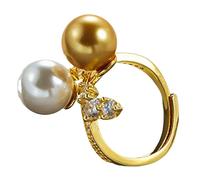 Sumpgle Anello di perle con finitura in oro bicolore con pietra scintillante, gioiello moderno e minimalista, regalo da donna
