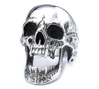 Sumpgle Anello teschio gotico in acciaio inossidabile Zombie zanne gioielli da uomo annerito lucido Band