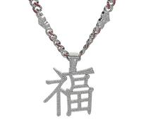 Sumpgle Collana cinese Fu Hip Hop Gioielli Set Accessori Uomo Regalo Paved Cubic Zirconia Streetwear, Gold