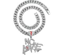Sumpgle Collana con ciondolo a forma di cuore spezzato, scritta "No Love", con cristalli incastonati, stile punk, design drammatico, idea regalo