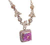 Sumpgle Collana con ciondolo in pietra preziosa lilla stile francese taglio floreale rosa cristallo accento design geometrico per le donne