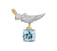Sumpgle Collana da donna con spilla e ciondolo a forma di uccellino, con micro pavé di zirconi color acquamarina, idea regalo