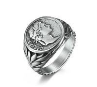 Sumpgle Impero Romano Cesare Anello In Acciaio Inox con Moneta Vintage Design Retrò Caesar Testa Gioielli per Trendsetters