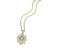 Sumpgle Italian Vintage Clover Pendant Necklace Baroque Filigree Engraved Lace Chain Two-Tone Gold Jewelry for Women