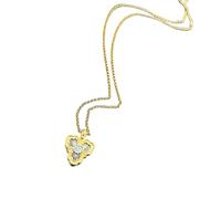 Sumpgle Italian Vintage Clover Pendant Necklace Baroque Filigree Engraved Lace Chain Two-Tone Gold Jewelry for Women
