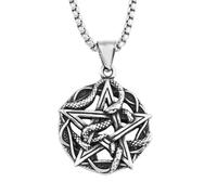 Sumpgle Pentagramma vintage pendente in acciaio inox serpente catena collana per gli uomini stile retrò titanio acciaio gioielli pentagramma unico fascino