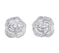 Sumpgle Set di gioielli con motivo floreale e camelia rosa in filigrana con micro pavé di quattro pezzi, anello e bracciale regolabile per le donne